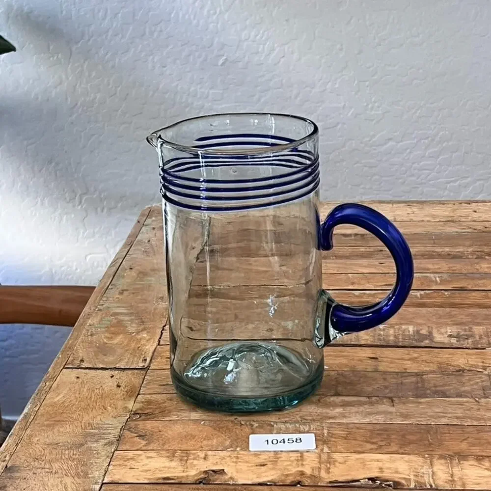 Mexico Hand Blown Art Glass Pitcher 9